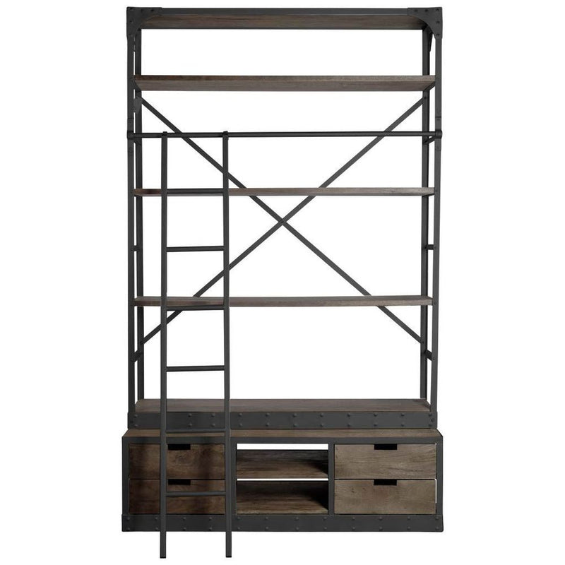 Clarendon Brown Wood | Gun Metal | 57L Shelving Unit, shown in gunmetal and medium brown with metal and wood.