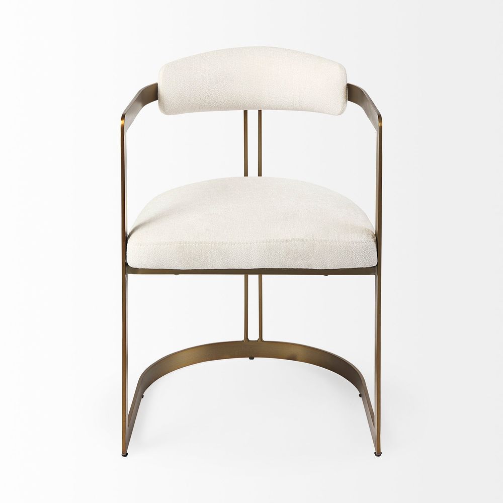 Derek Cream Fabric | Gold Metal Dining Chair, shown in cream and antique gold with textured fabric and metal.