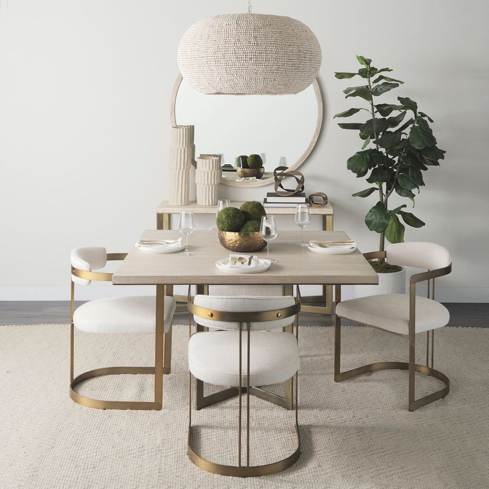 Alternate view of Derek Cream Fabric | Gold Metal Dining Chair in cream and antique gold.