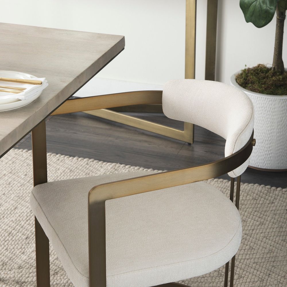 Additional view of Derek Cream Fabric | Gold Metal Dining Chair in cream and antique gold.