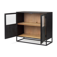 Garrick Black & Brown Wood | Black Metal Accent Cabinet