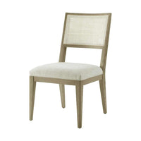 Catalina Dining Side Chair I, shown in light oak beige and dark walnut brown with solid wood, oak, and fixed four-leg base.