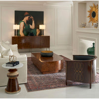 Alternate view of Jacques Radius Cocktail Table in rich walnut brown and amber burl.