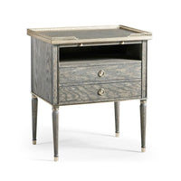 Alternate view of Arlingham Nightstand, featuring cerused grain, wood, brass, and two full-extension drawers.