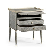 Additional view of Arlingham Nightstand, featuring cerused grain, wood, brass, and two full-extension drawers.