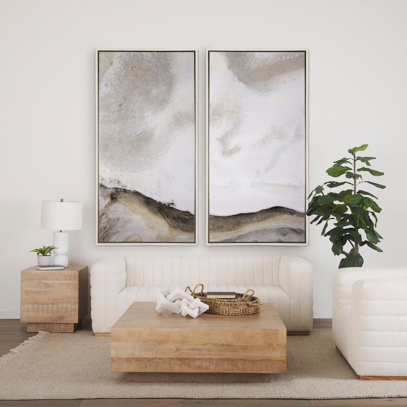 Alternate view of Cordova Cream Boucle Sofa, featuring bouclé fabric, wood, and fixed arms.