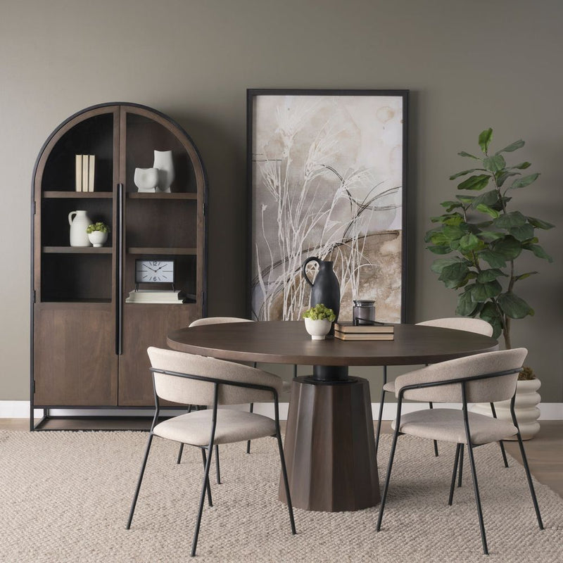 Alternate view of Garrick Dark Brown Wood | Black Metal | 80"H Display Cabinet in dark brown and black.