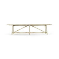 Alternate view of Timeless Sidereal French Laundry Dining Table 125" in Stripped Oak in light natural oak and warm beige.
