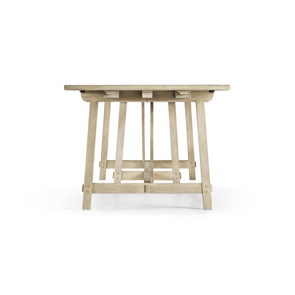 Additional view of Timeless Sidereal French Laundry Dining Table 125" in Stripped Oak in light natural oak and warm beige.