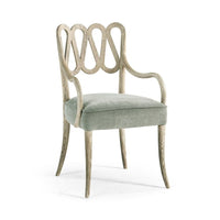 Additional view of Ampney Arm Chair in weathered beige and sage green, featuring cerused finish and fixed arms.