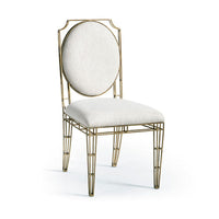 Alternate view of XO Side Chair, featuring textured upholstery finish, metal, fabric, and fixed armless frame.