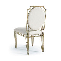 Additional view of XO Side Chair in ivory and antique brass, featuring textured upholstery finish and fixed armless frame.