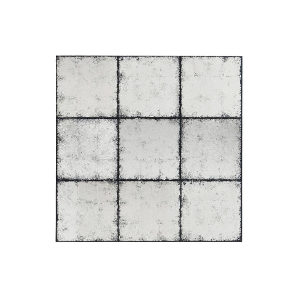Additional view of Luna Square End Table in antiqued silver and white, featuring distressed and a flat square top surface.