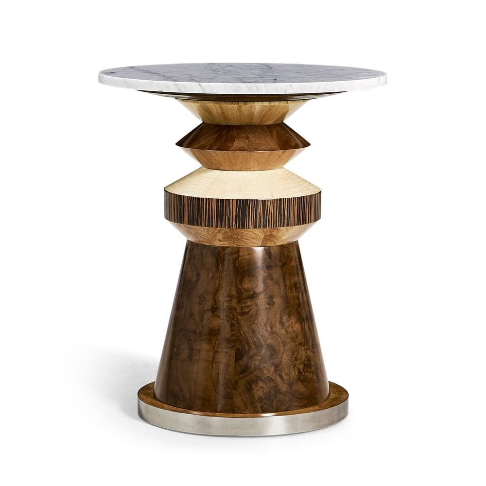 Alternate view of Rook Round Accent Table, featuring polished finish, wood, marble, and round marble tabletop.