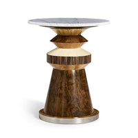 Alternate view of Rook Round Accent Table, featuring polished finish, wood, marble, and round marble tabletop.