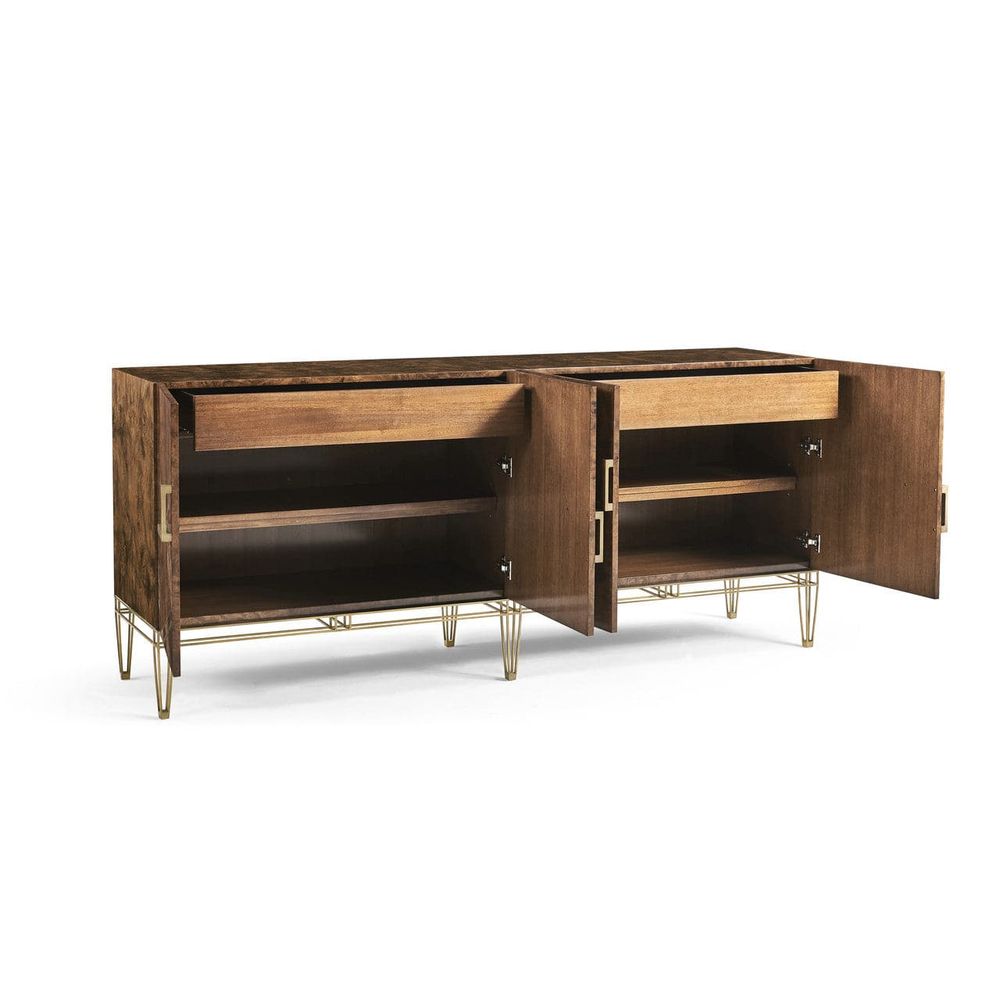 Additional view of XO Sideboard in warm brown and medium walnut brown, featuring four-door cabinet storage.