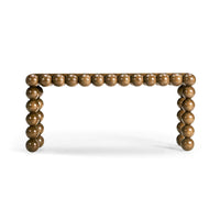Orb Console Table, shown in medium brown and warm walnut brown with wood and a flat rectangular console top.