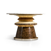 Alternate view of Rook Round Cocktail Table, featuring polished stone finish, marble, wood, and a round cocktail surface.
