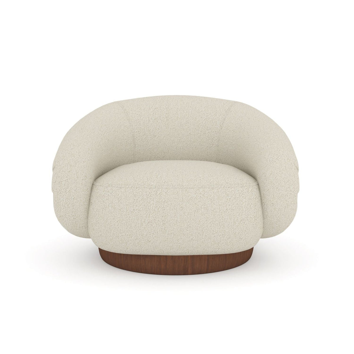 Additional view of Smoosh Swivel Lounge Chair in cream and off-white, featuring nubby textured upholstery and a swivel base.