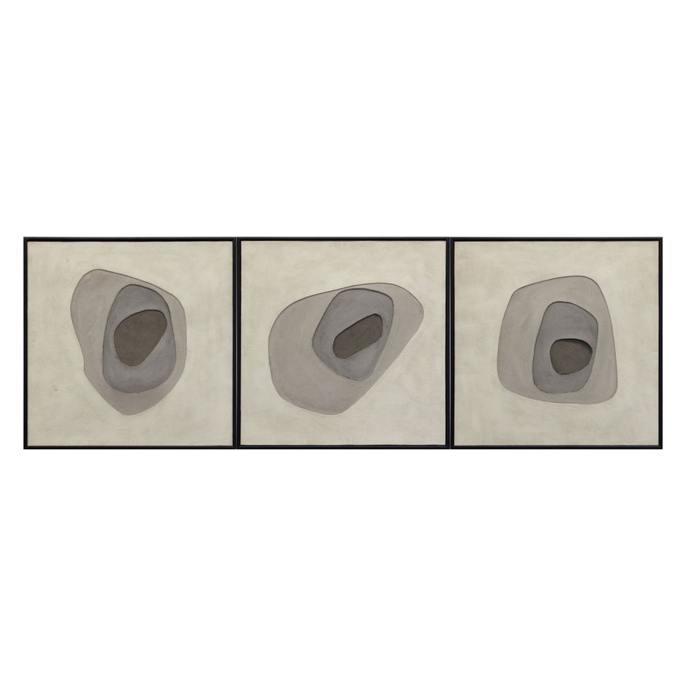 Zen Garden (Set Of 3), shown in ivory and warm gray with textured canvas or fabric panel and wood frame.