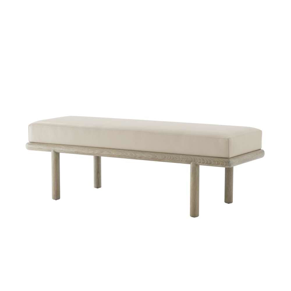 Repose Upholstered End Of Bed Bench, shown in ivory and light gray-oak with wood and fabric upholstery.