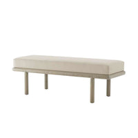 Repose Upholstered End Of Bed Bench, shown in ivory and light gray-oak with wood and fabric upholstery.