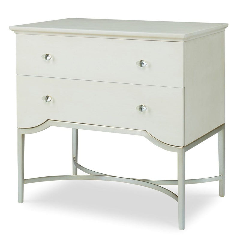 Alternate view of Edward Nightstand, featuring painted matte finish, wood, metal, and two full-width drawers.