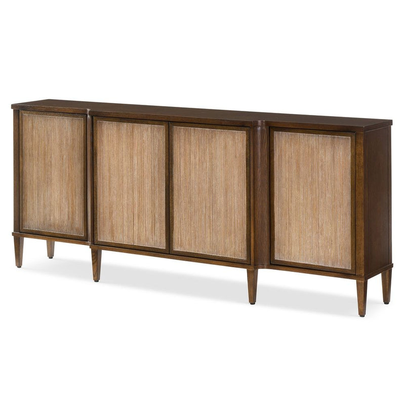 Alternate view of Pierce Sideboard, featuring matte finish, wood, cane, and four cabinet doors.
