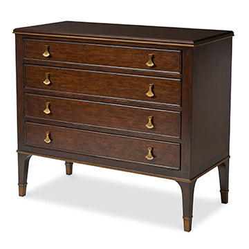 Alternate view of Whitehaven Chest, featuring wood, brass, and four full-width drawers.