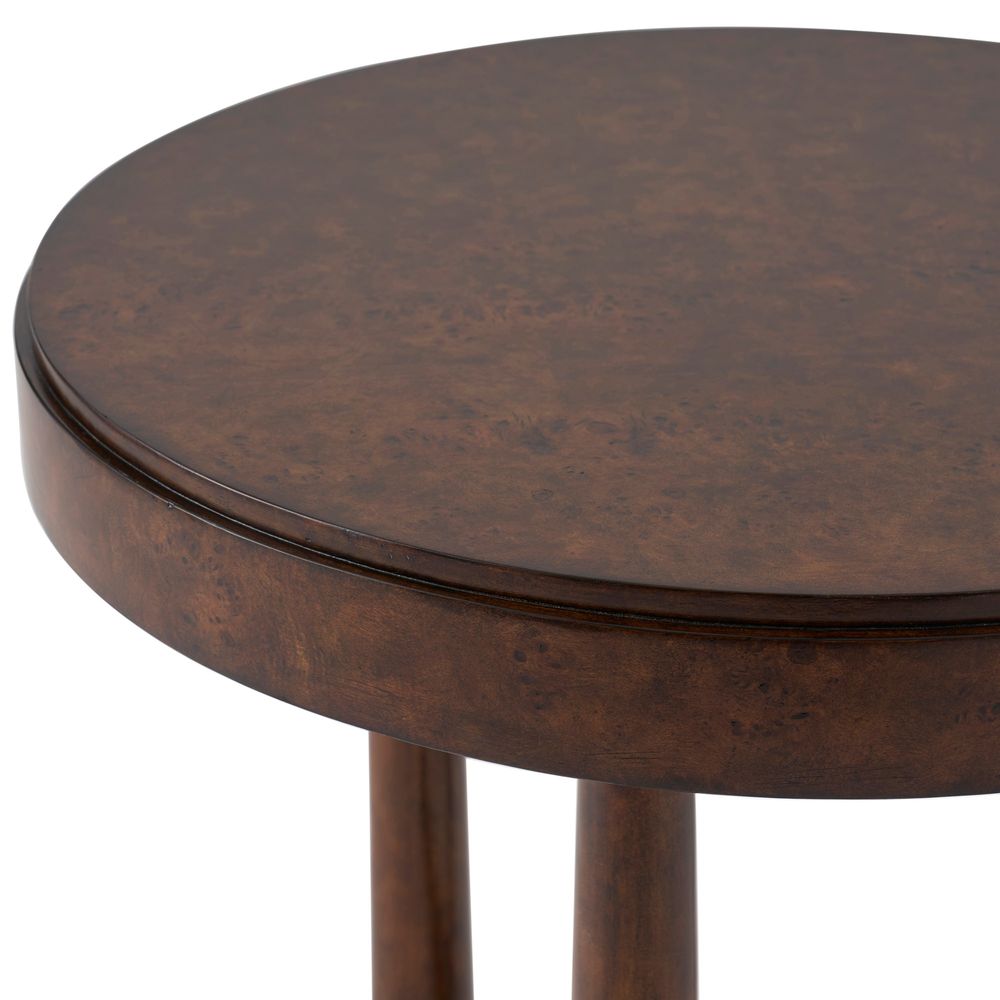 Additional view of Baroque End Table in dark brown and espresso, featuring polished finish and fixed round top.