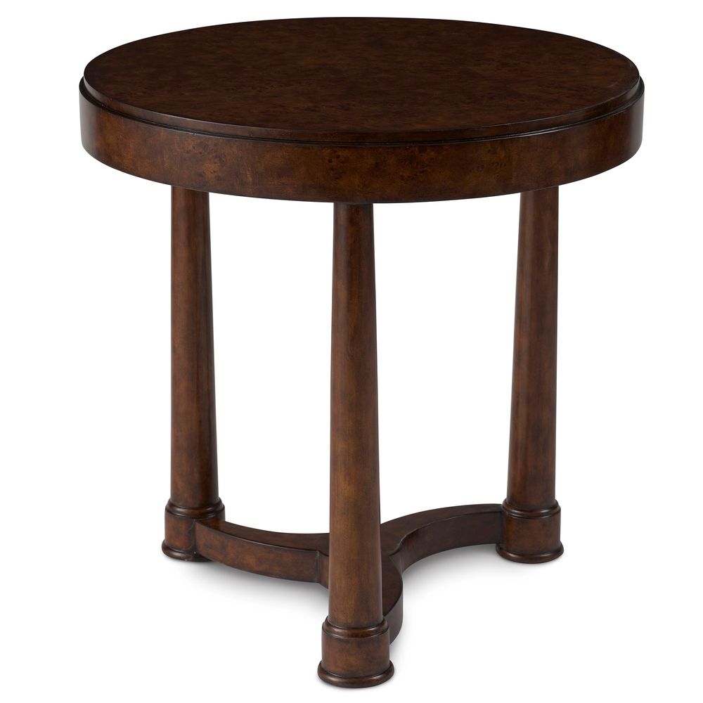 Alternate view of Baroque End Table, featuring polished finish, wood, burl wood veneer, and fixed round top.
