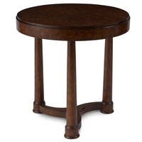 Alternate view of Baroque End Table, featuring polished finish, wood, burl wood veneer, and fixed round top.