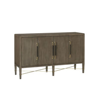 Verona Chanterelle Sideboard, shown in muted taupe-brown and charcoal-brown with wood, brass, and four hinged cabinet doors.