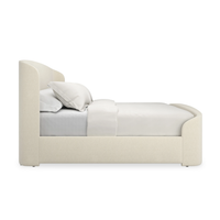 Additional view of Soft Embrace Bed in ivory and cream, featuring matte finish and a fully upholstered frame.