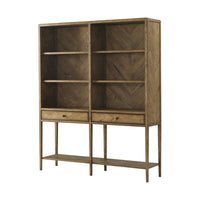 Nova Bookcase, shown in medium brown with wood, oak, and integrated storage.