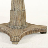 Additional view of Lancaster Table in weathered gray-brown wood and black, featuring central pedestal support.