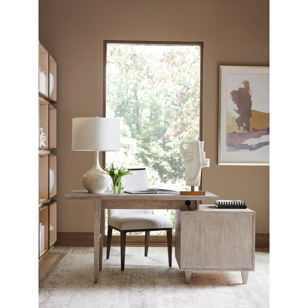 Additional view of Domus Writing Desk in light gray and warm taupe.