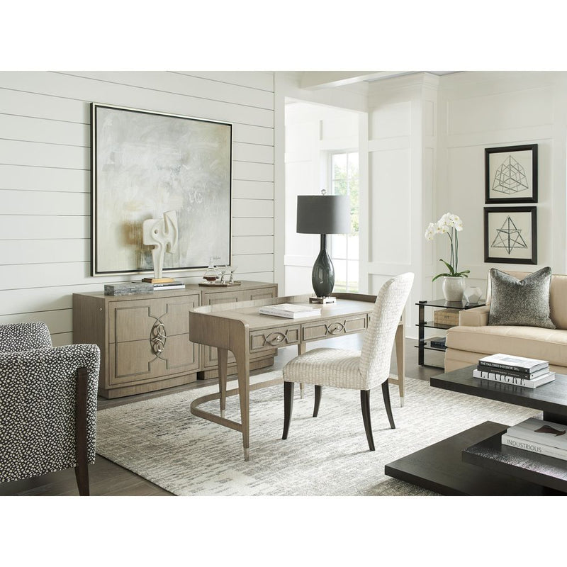 Alternate view of Hamilton Writing Desk in light gray-beige and warm taupe.