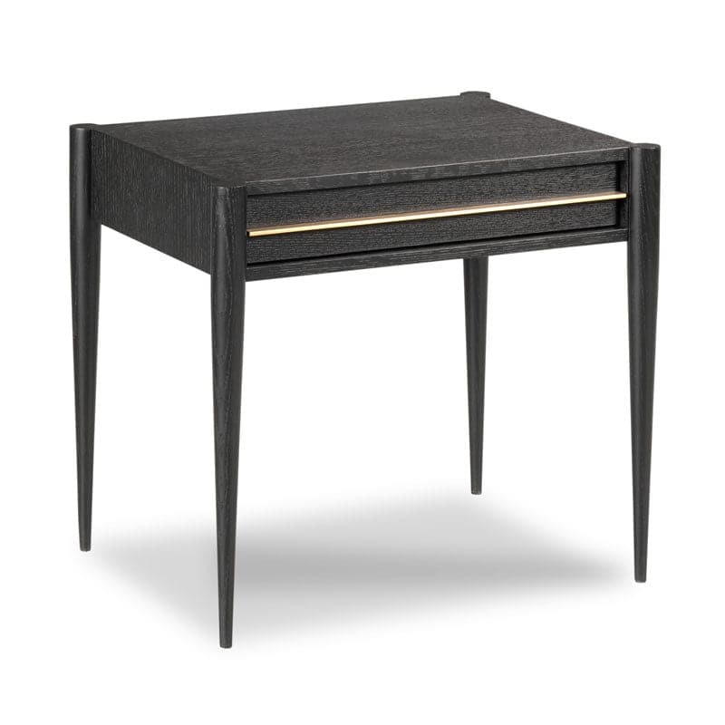 Vinings Lamp Table, shown in charcoal black and ebony with wood and brass.