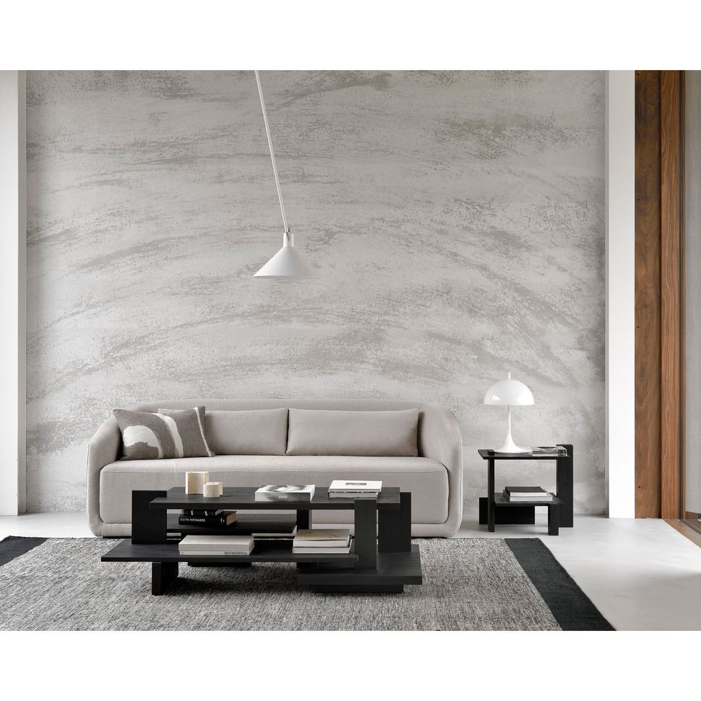 Alternate view of Teak Abstract Side Table, featuring matte stained finish, teak wood, and two-tier open shelving.