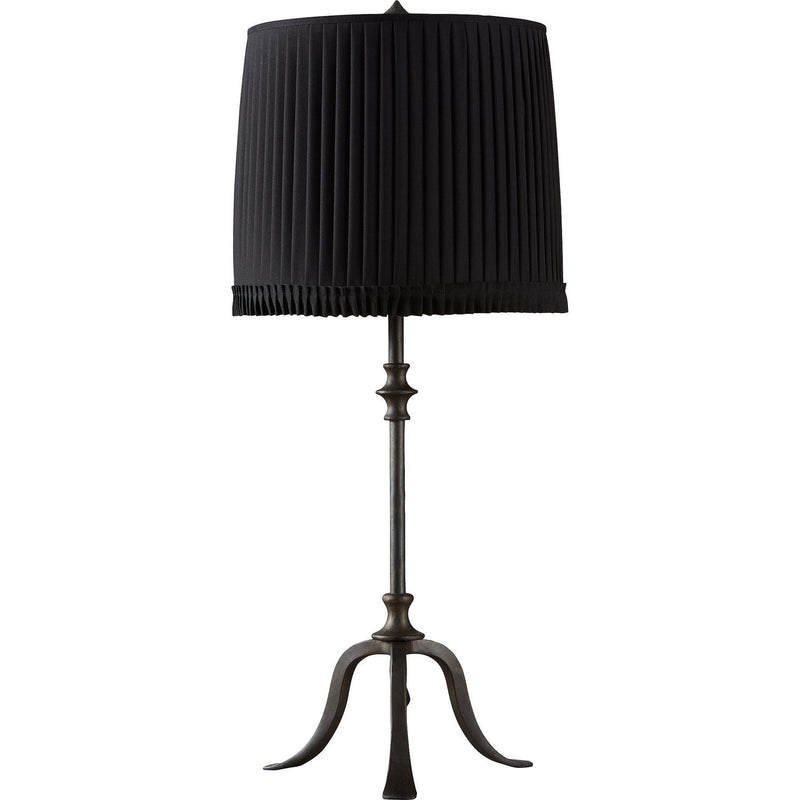 Frille Table Lamp, shown in black and dark bronze with metal, fabric, and a tripod base.
