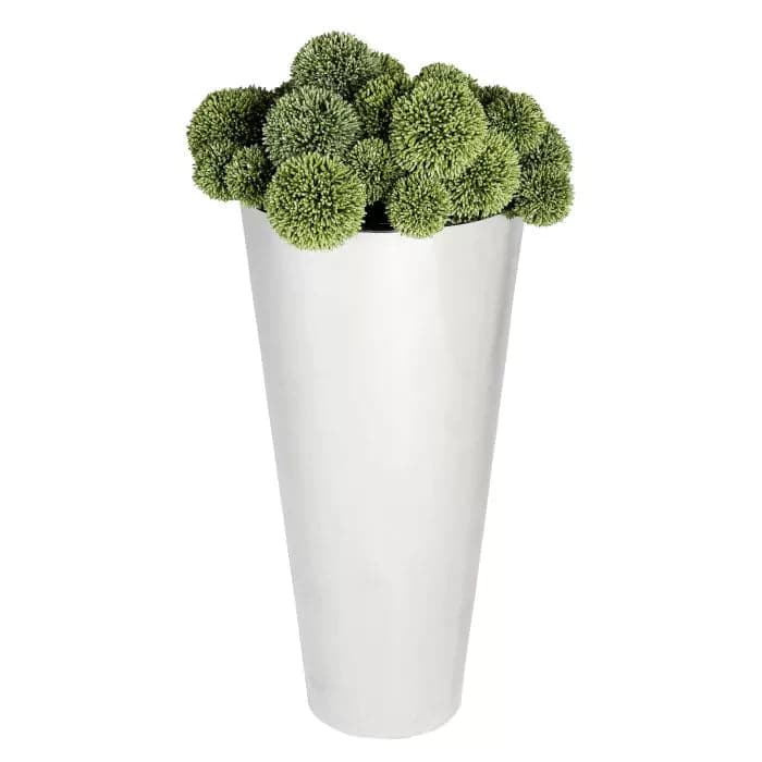 Planter Oberoi, shown in silver and antique brass with metal and open-top planter vessel.