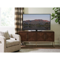Alternate view of Cameron Media Console, featuring matte finish, wood, metal, and four-door enclosed cabinet storage.