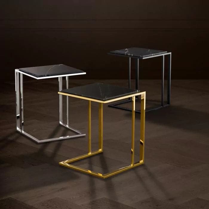 Alternate view of Side Table Cocktail in gold and black with c-frame square side table.