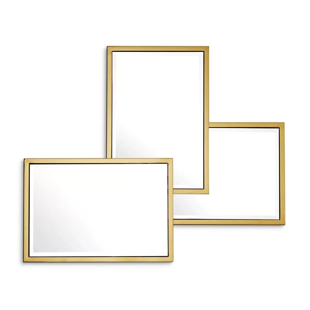 Mirror Sensation, shown in gold and silver with metal, mirror glass, and wall-mounting hardware implied.