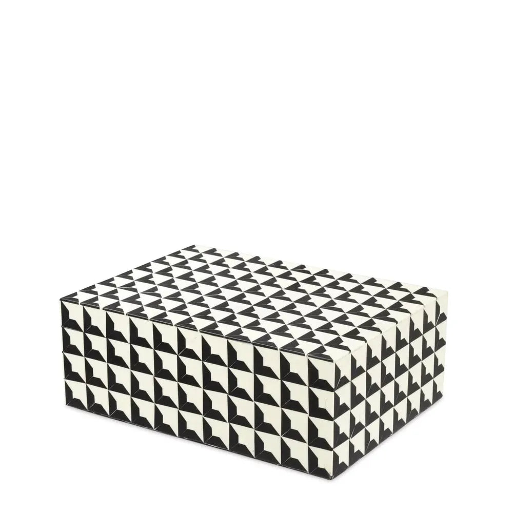 Box Cabas, shown in black and ivory with resin and removable lid.