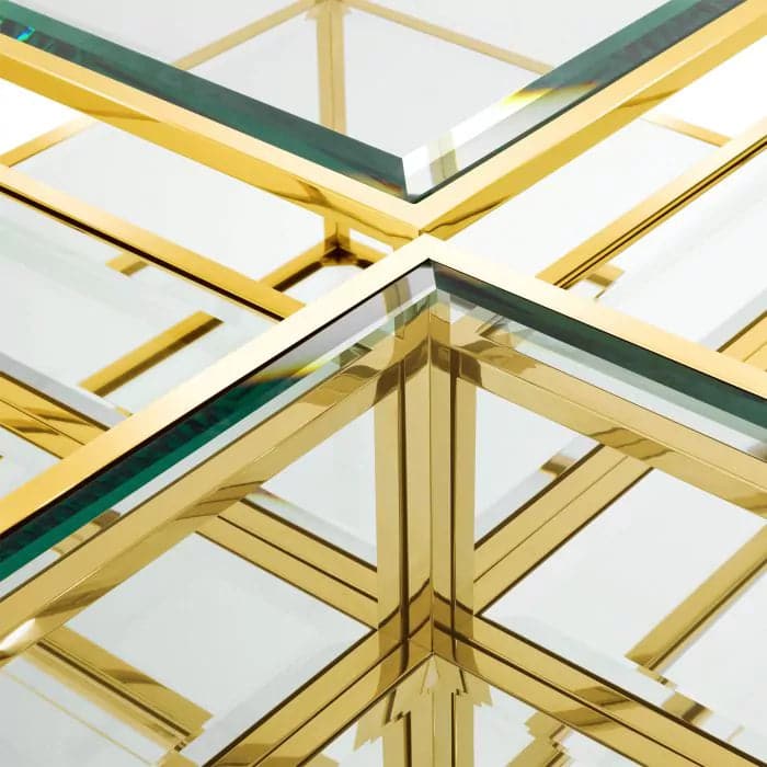 Additional view of Coffee Table Tortona Set of 4, showing clustered stepped square geometric set in gold and chrome.