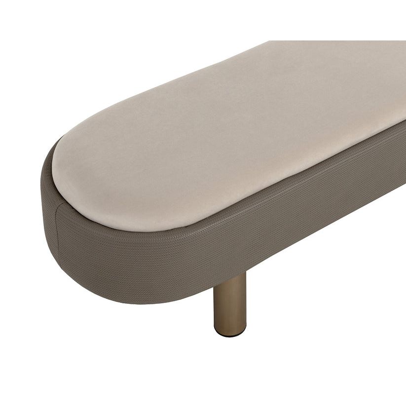 Additional view of Odella Bench in warm taupe and off-white cream.