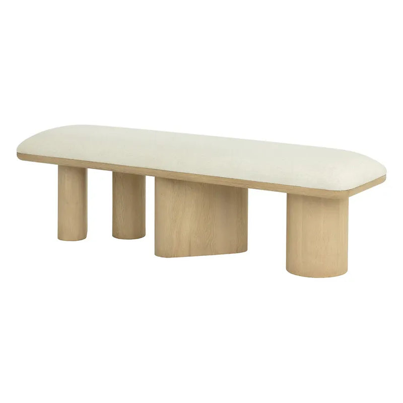 Alternate view of Hiro Bench, featuring textured upholstery finish, solid oak wood, linen fabric, and backless bench seating.