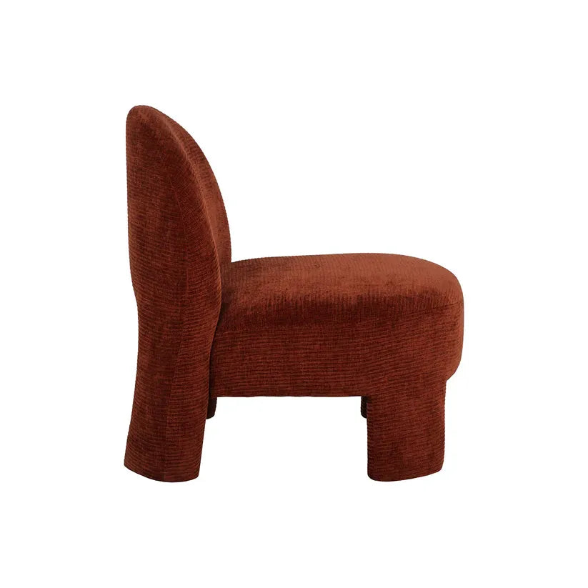 Additional view of Myrtle Lounge Chair in rust-brown and terracotta, featuring fully upholstered and armless design.